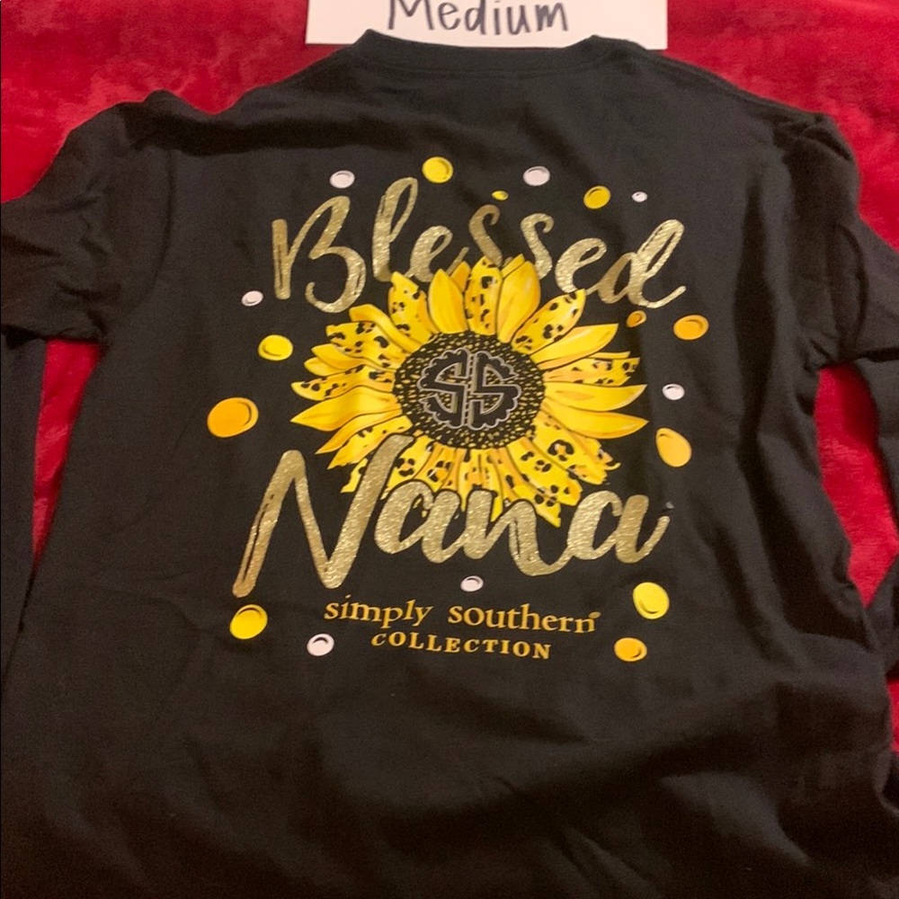 2/$24 Simply Southern Black and Yellow Long Sleeve Tee with Sunflower Design
